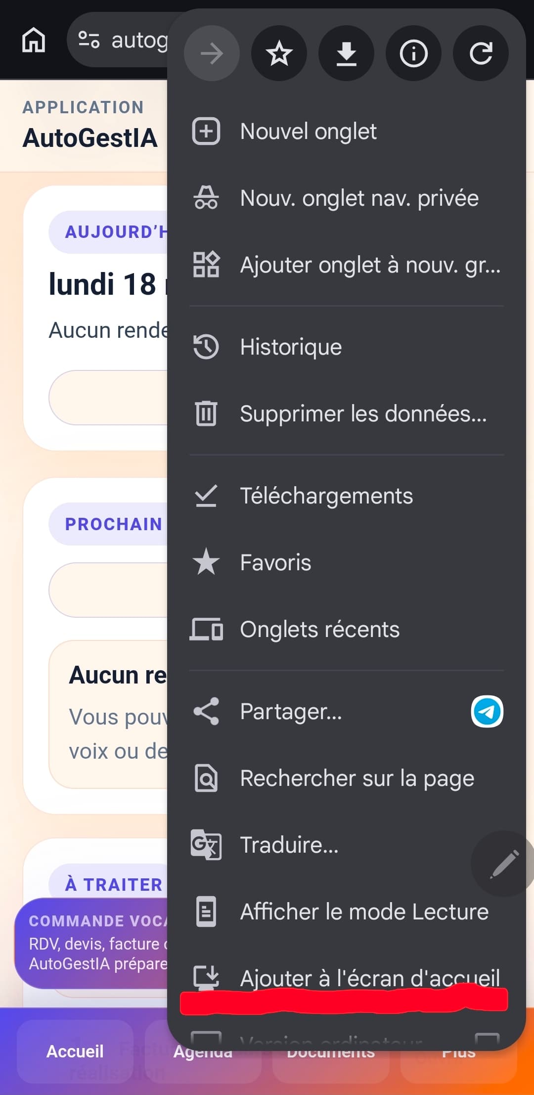 Ajoutez AutoGestIA à l’écran d’accueil